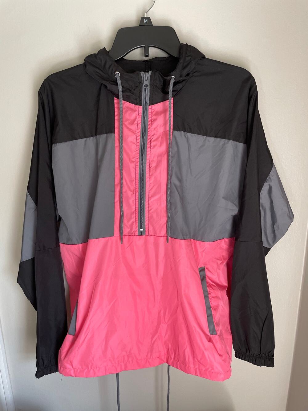 Vintage Beautiful Giant Hooded Windbreaker Colorblock Unisex Quarter Zip